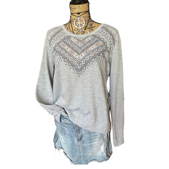 MISS ME  Sweater  Top  long sleeves  mixed fabrics  floral - SIZE LARGE - Picture 11 of 12